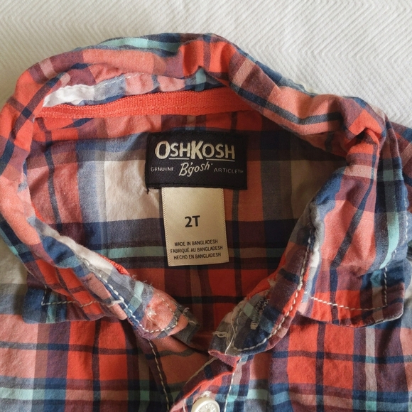 oshkosh b'gosh plaid collared cotton button down shirt 2T toddler boys - Picture 2 of 5